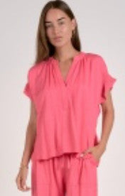 Elan Donna V Neck Top Pink