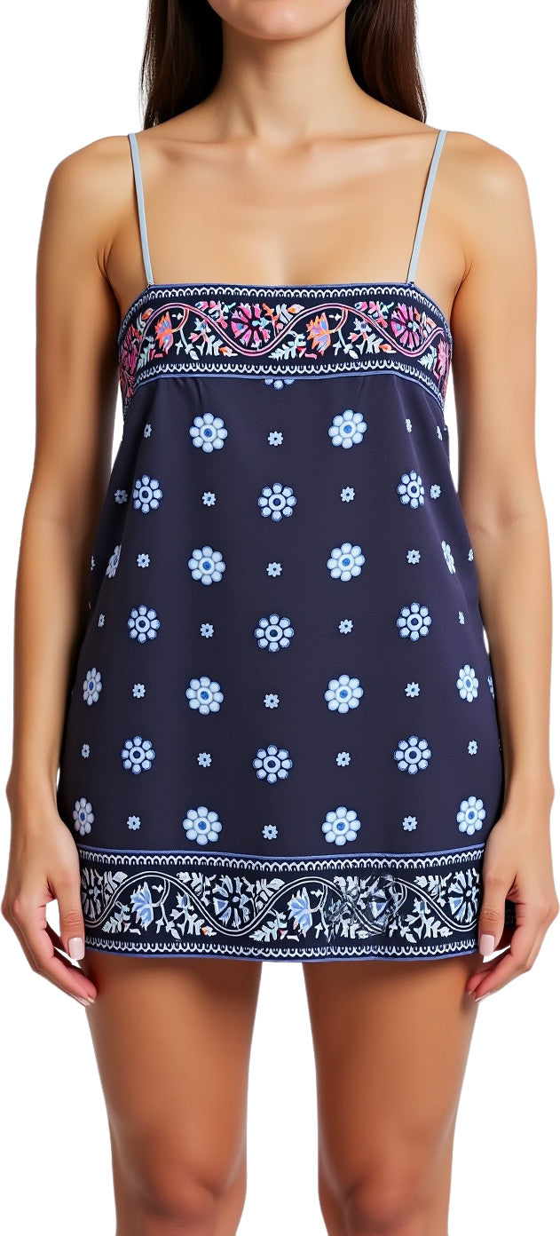 Free People Bali Take Me With You Mini Dress Indigo Combo