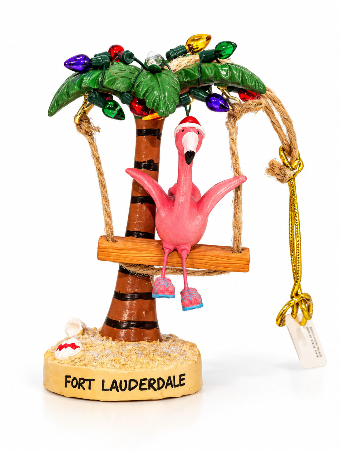 Cape Shore Flamingo Swing on Palm with Lights Ft Lauderdale Ornament