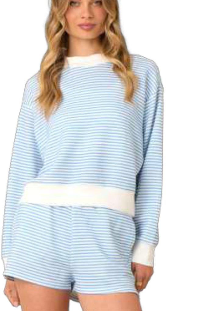 Shaddow and Fish Kennedy Stripe Cloud Fleece Mockneck Sweater White/Blue
