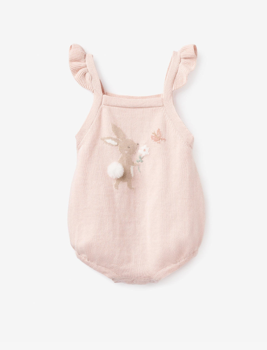 Elegant Baby Garden Picnic Bunny Knit Bubble Romper Pink