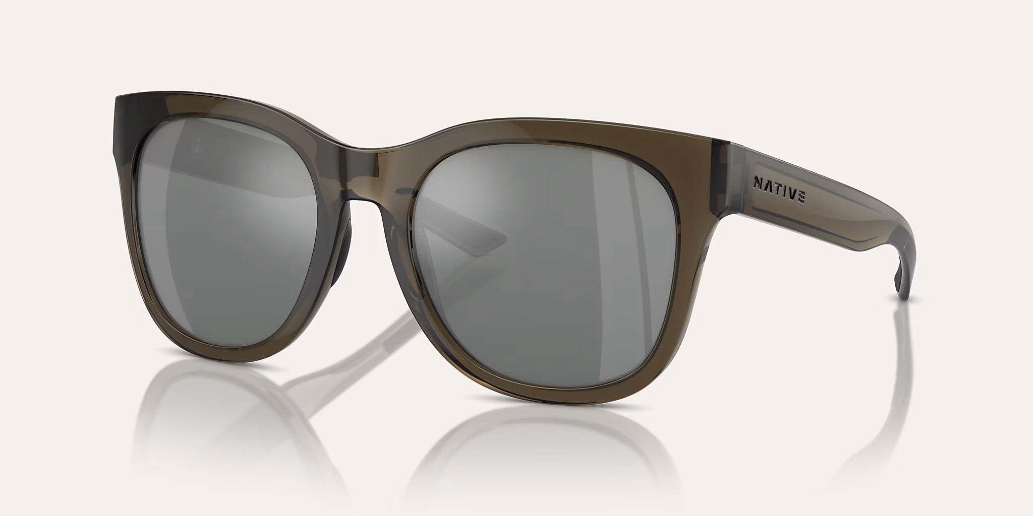 Native Eyewear Tiaga Smokey Quartz Frame w/ Silver Reflex Lens Sunglasses Polarized