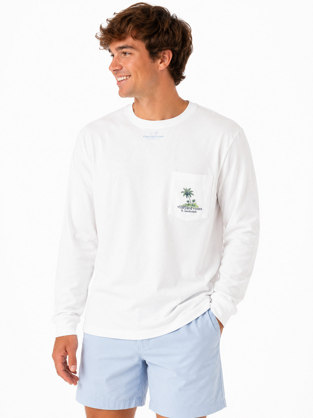Vineyard Vines Scenic Water Taxi Ft. Lauderdale Pocket Tee Long Sleeve White Cap