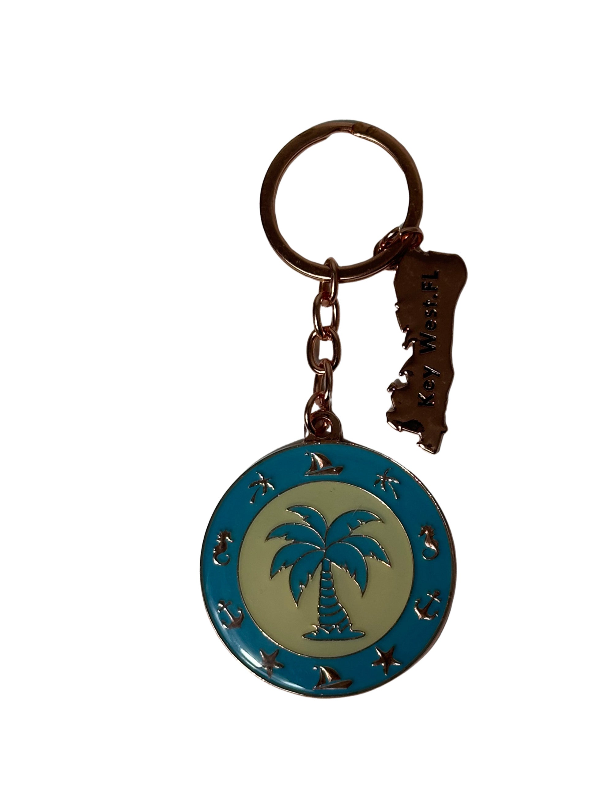 Coastal Palm Medallion Key West Keychain Light Blue