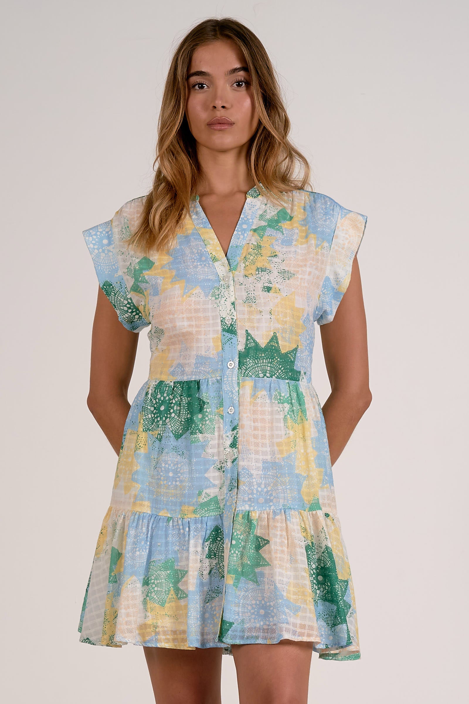 Elan Kylie Abstract Print Mini Dress Mint Crochette