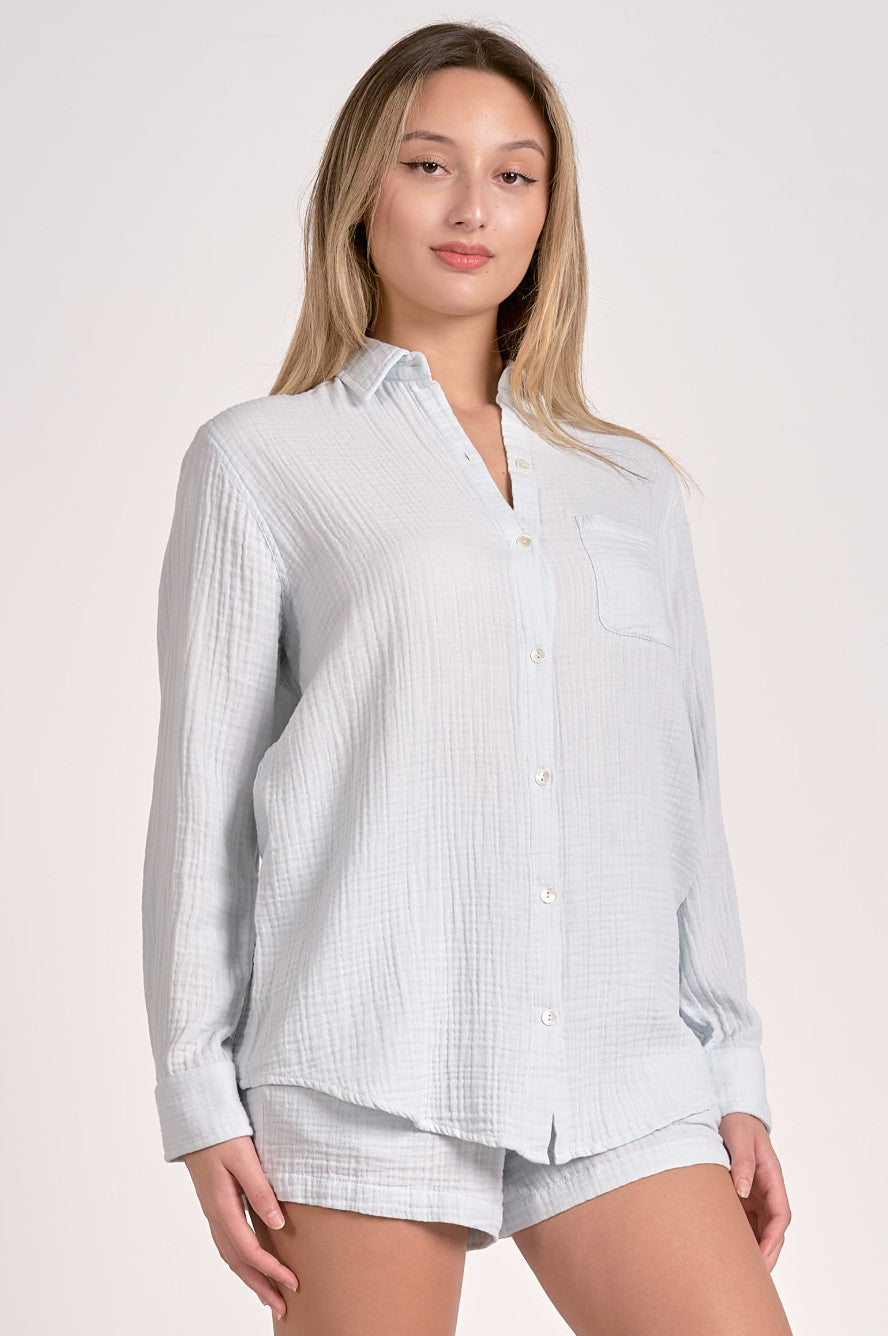 Elan Camilla Button Down Top Light Blue