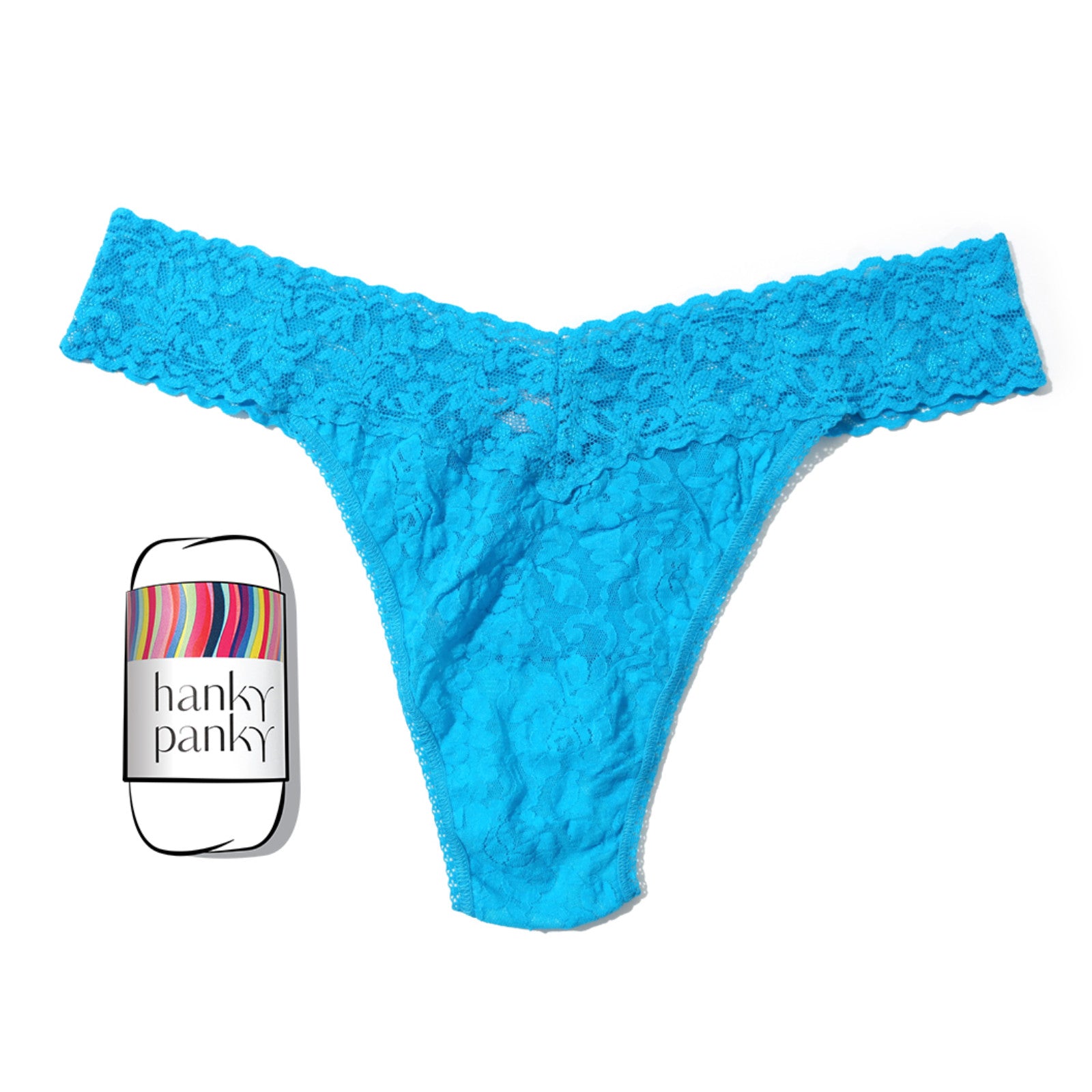 Hanky Panky Rolled Signature Original Lace Rolled Thong Ocean Blue O/S