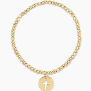 Enewton Classic 3mm Bead Signature Cross Disc Charm Bracelet Gold