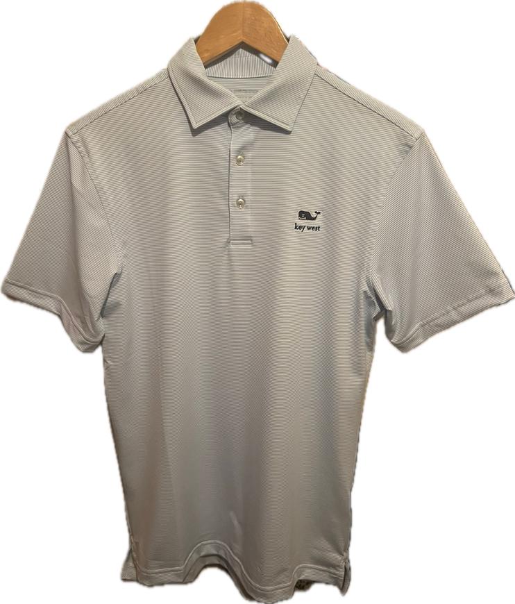 Vineyard Vines Key West St Jean Stripe Sankaty Polo in white cap — performance polo at Shaddow & Fish Key West