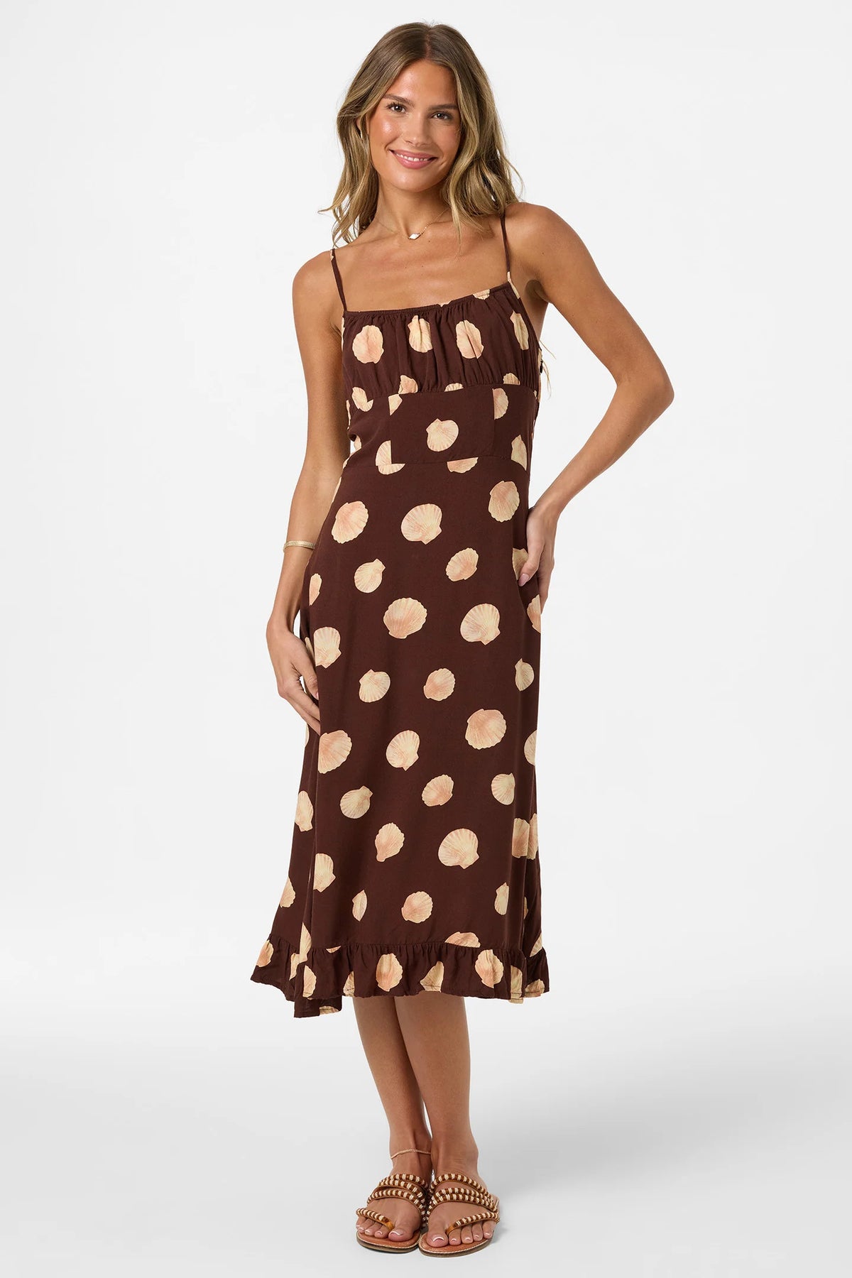 O'Neill Jorgie Camila Shell Midi Dress Chocolate