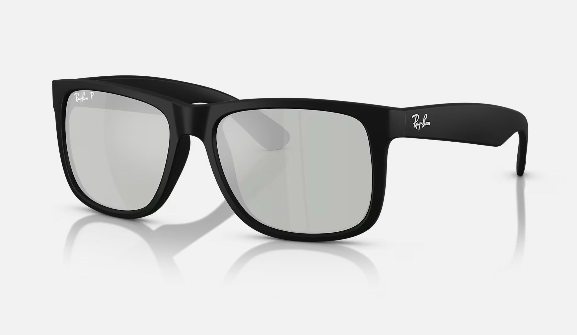 Ray Ban Justin Rubber Black Frame w/ Dark Green Mirror Silver Lens Sunglasses Polarized