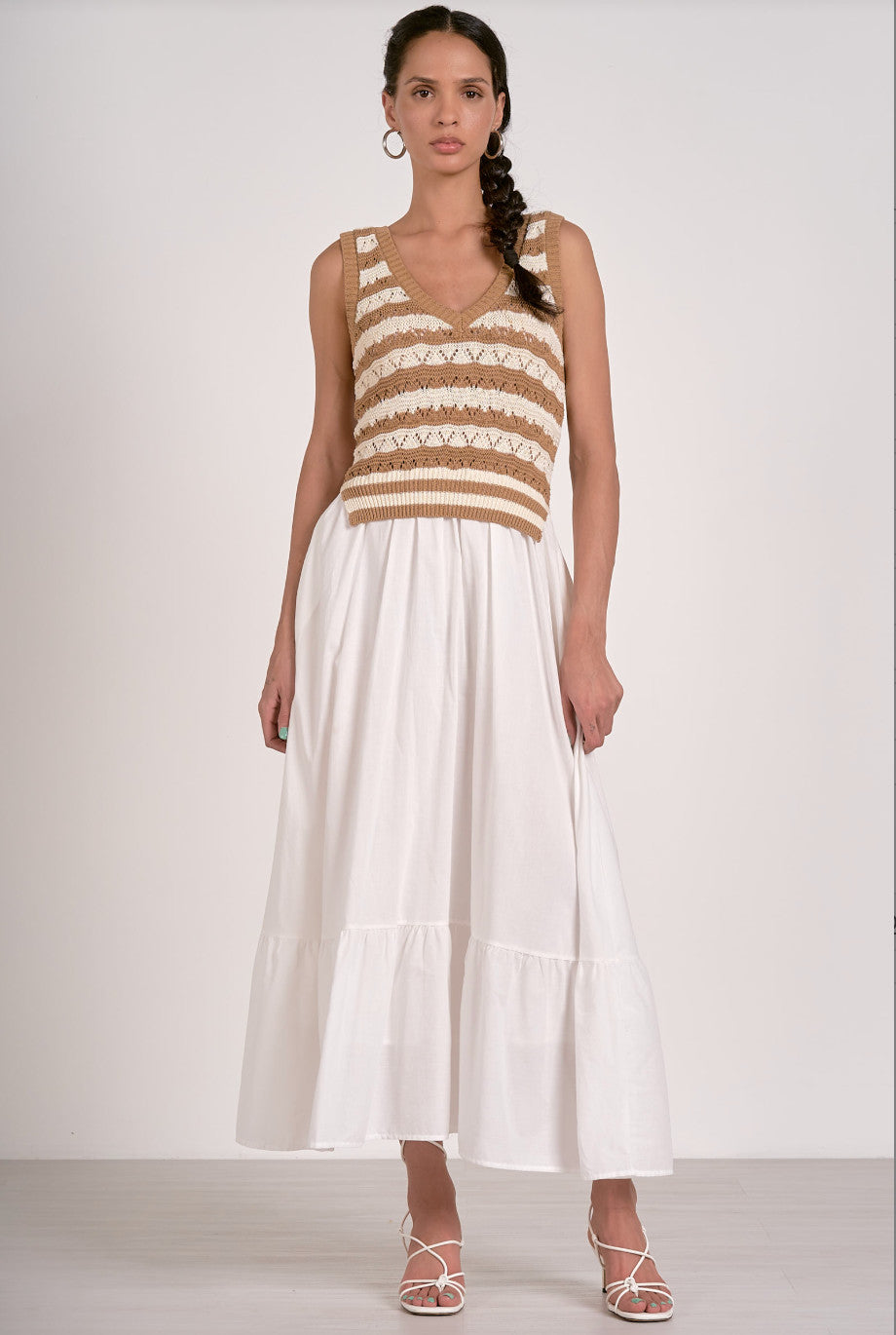 Elan Vivienne Dress White/Tan Stripe