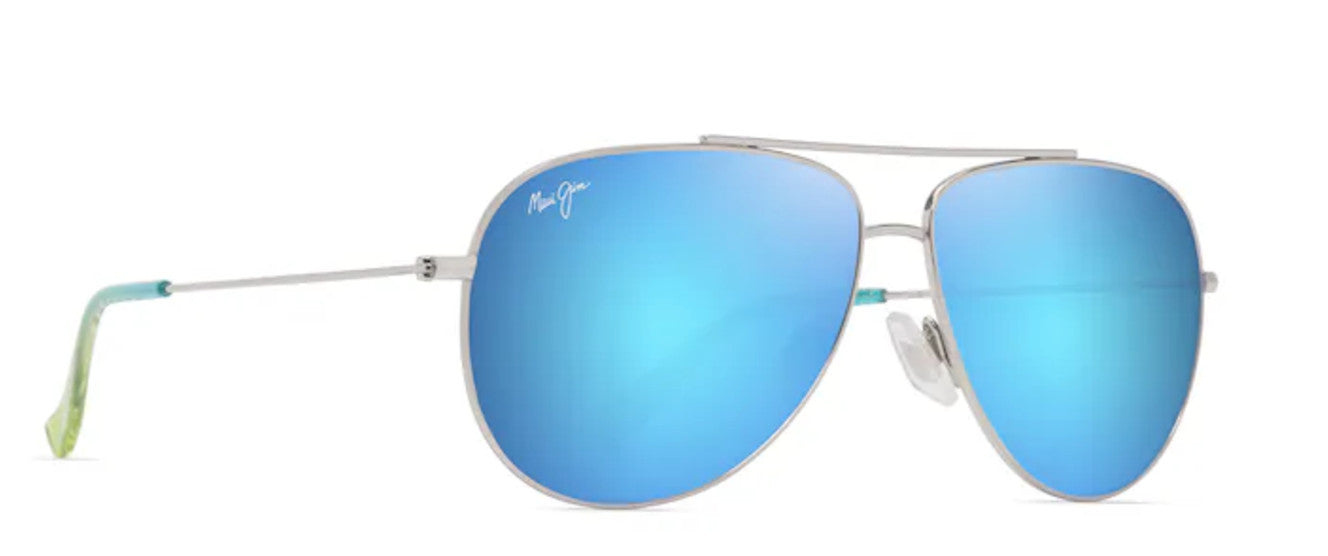 Maui Jim Hauoli Blue Lens w/ Shiny Silver Frame Sunglasses