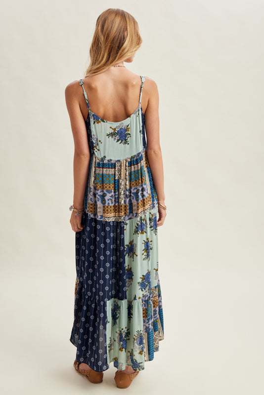 Shaddow and Fish Shaira Woven Midi Dress Navy Combo