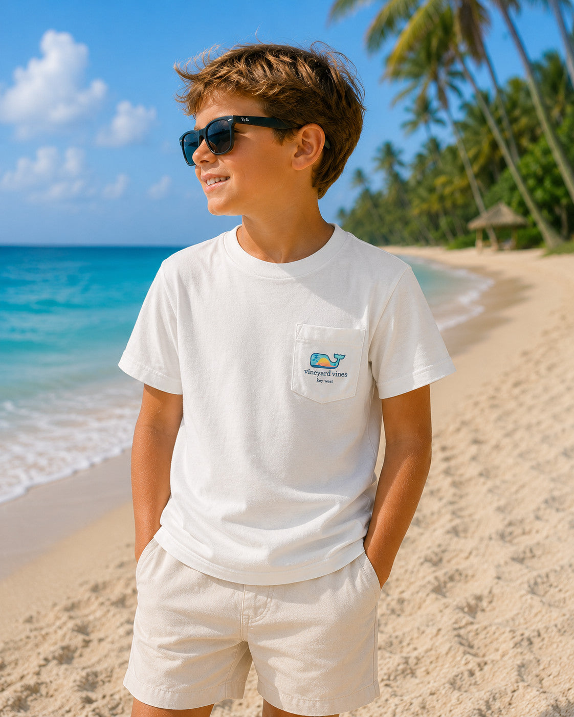 Vineyard Vines Kids Sunset Fill Key West White Pocket Tee SS