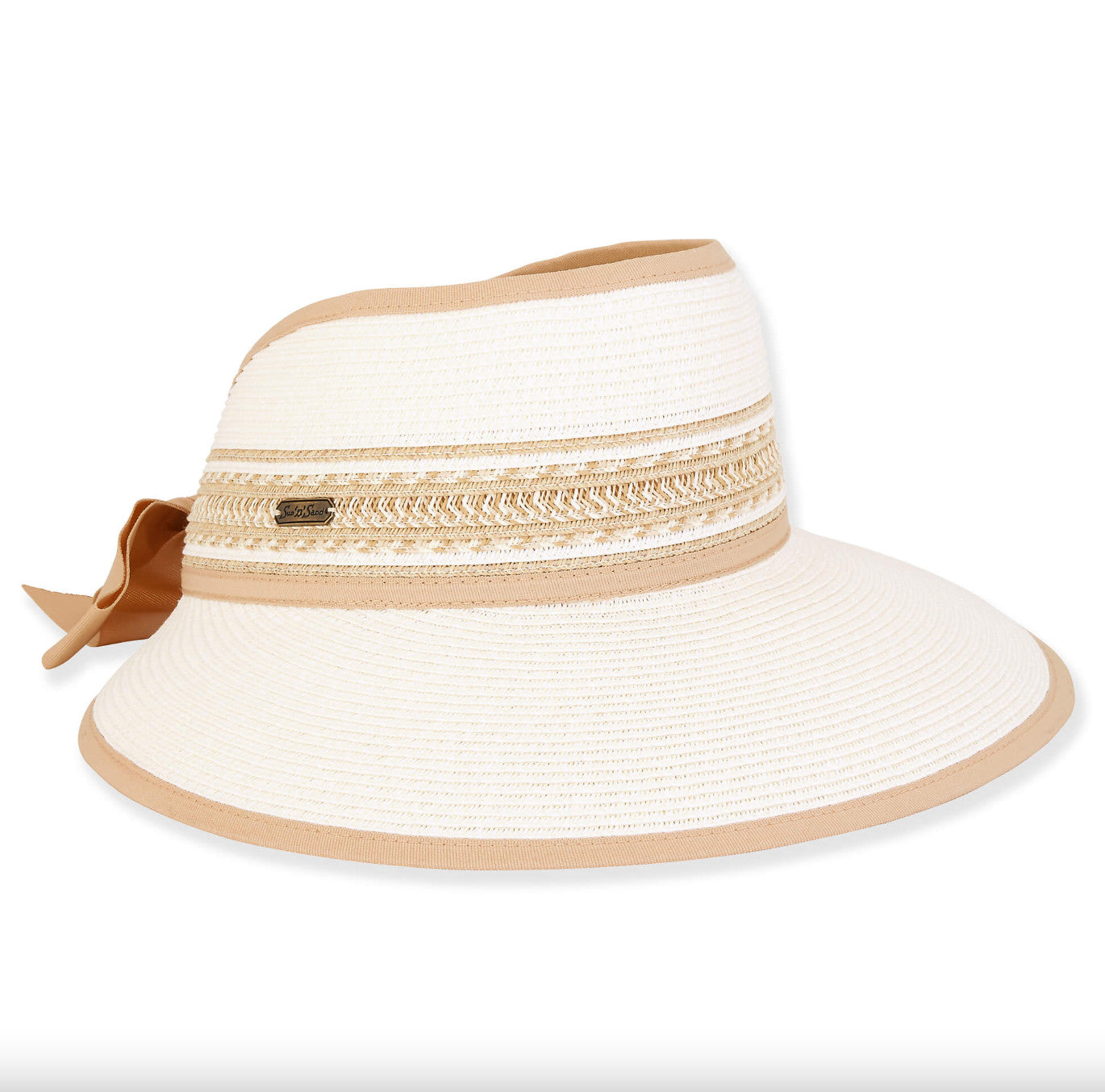 Sun 'N' Sand Mary Straw Bow 4" Brim Visor