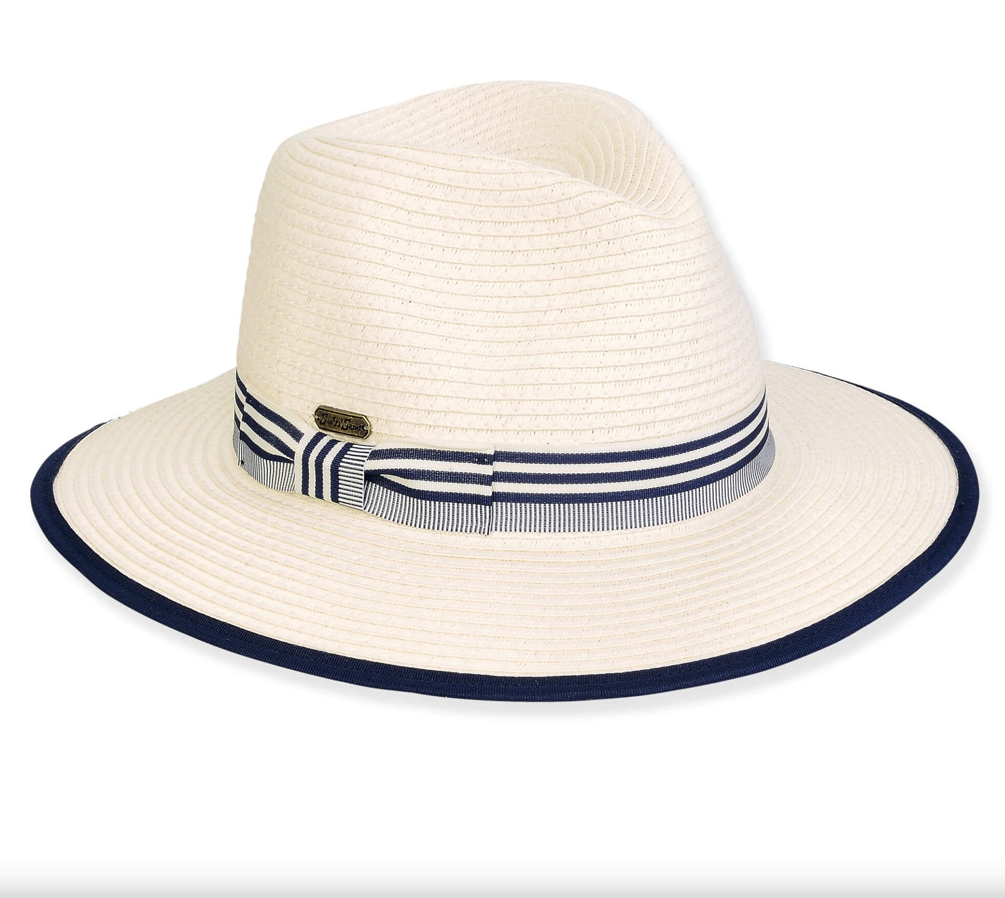 Sun 'N' Sand Katy Bow Stripe Detail Fedora Brim 2.5" Hat
