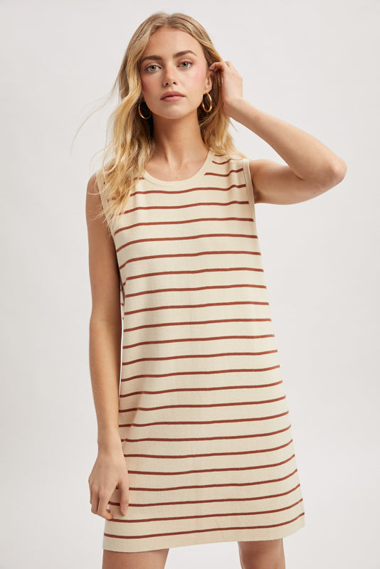 Shaddow and Fish Angelie Striped Mini Tank Dress Ecru/Clay