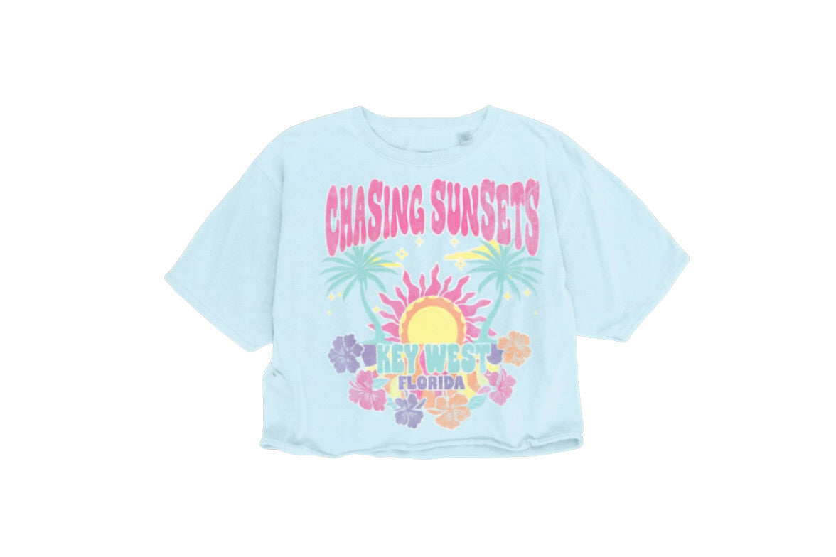 Shaddow and Fish Magnet Chasing Sunsets Key West Crooped Top Powder Blue