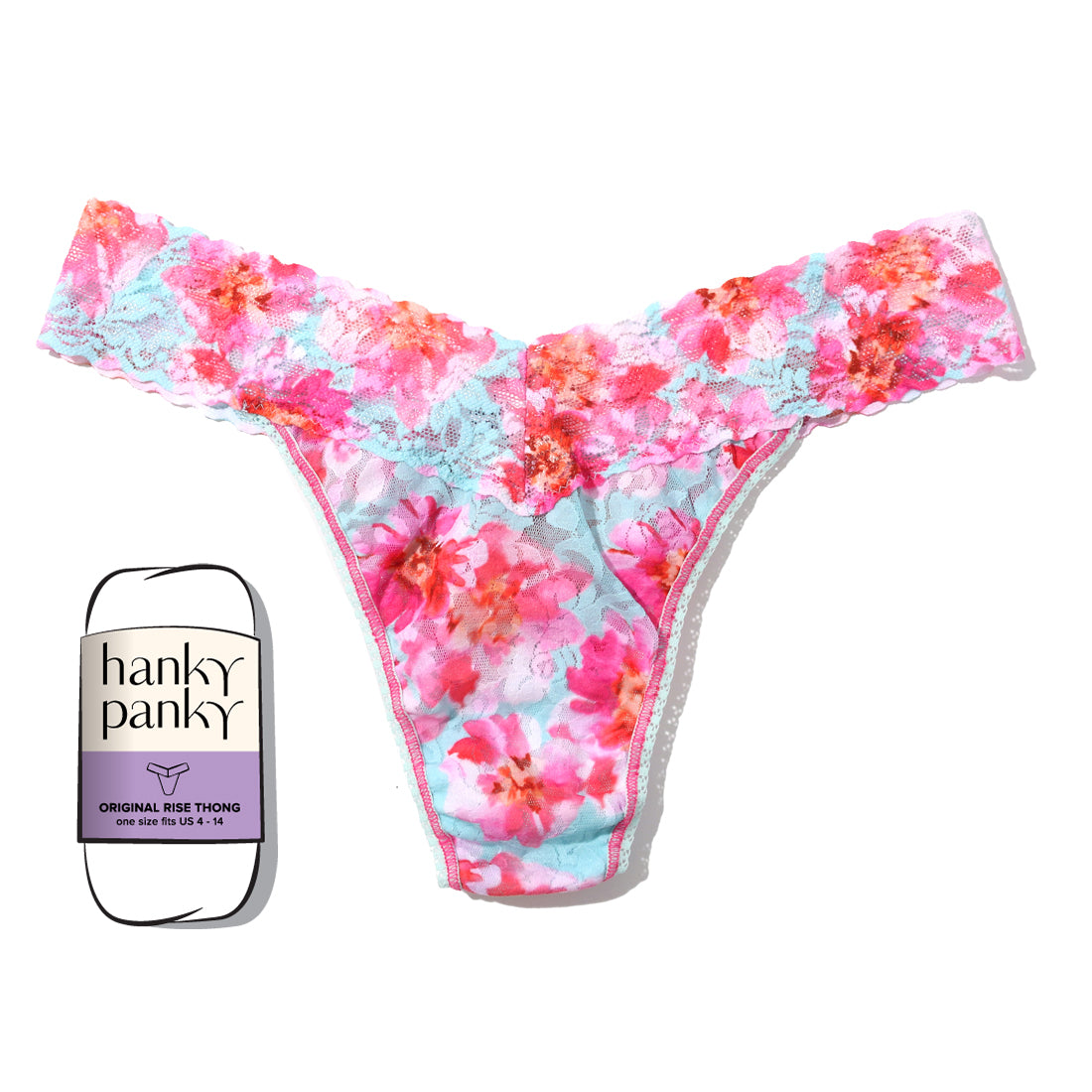 Hanky Panky Printed Original Wrapped Thong Printed First Bloom Blue O/S