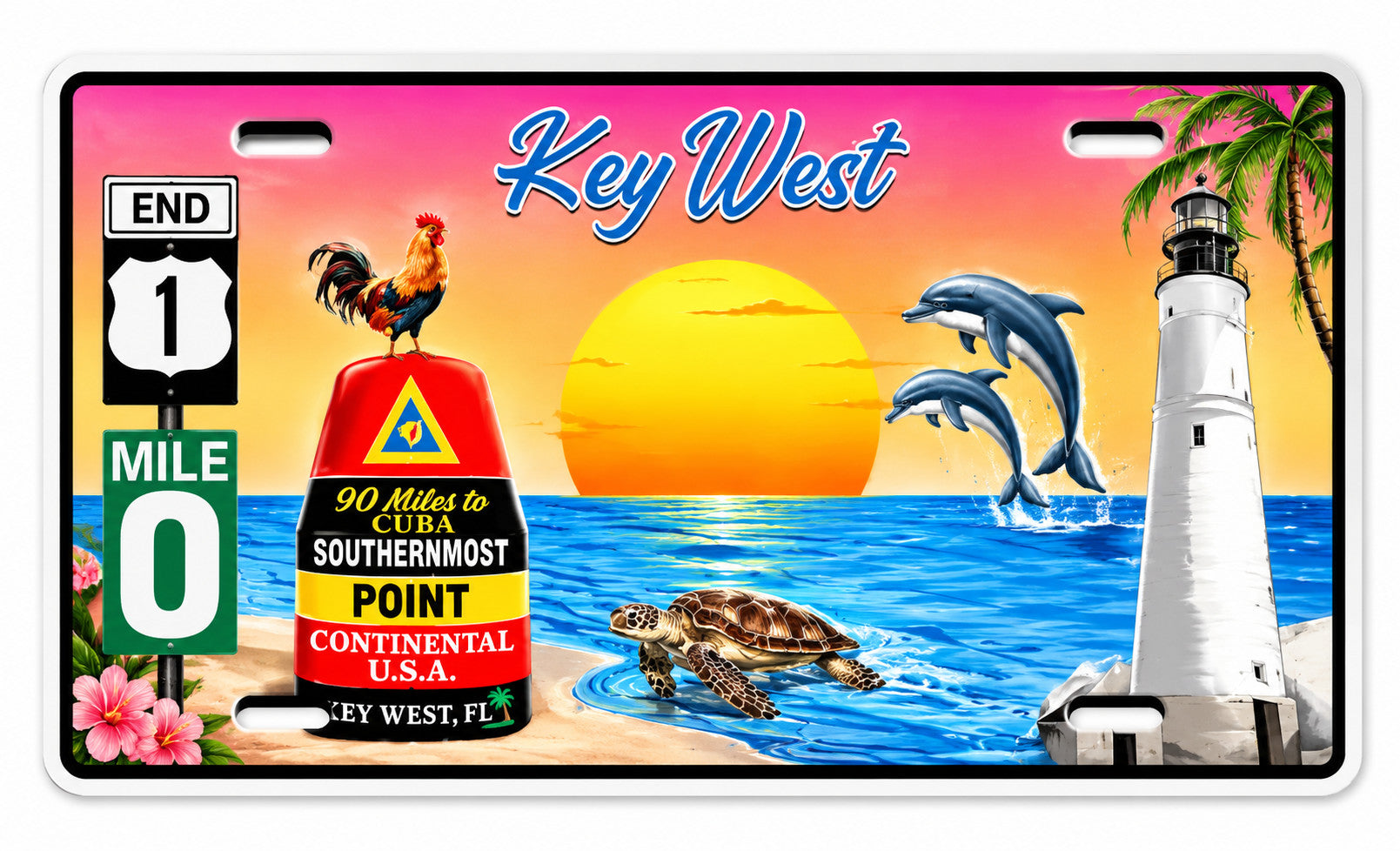 Key West Sunset Lighthouse & Southernmost Point License Plate Magnet