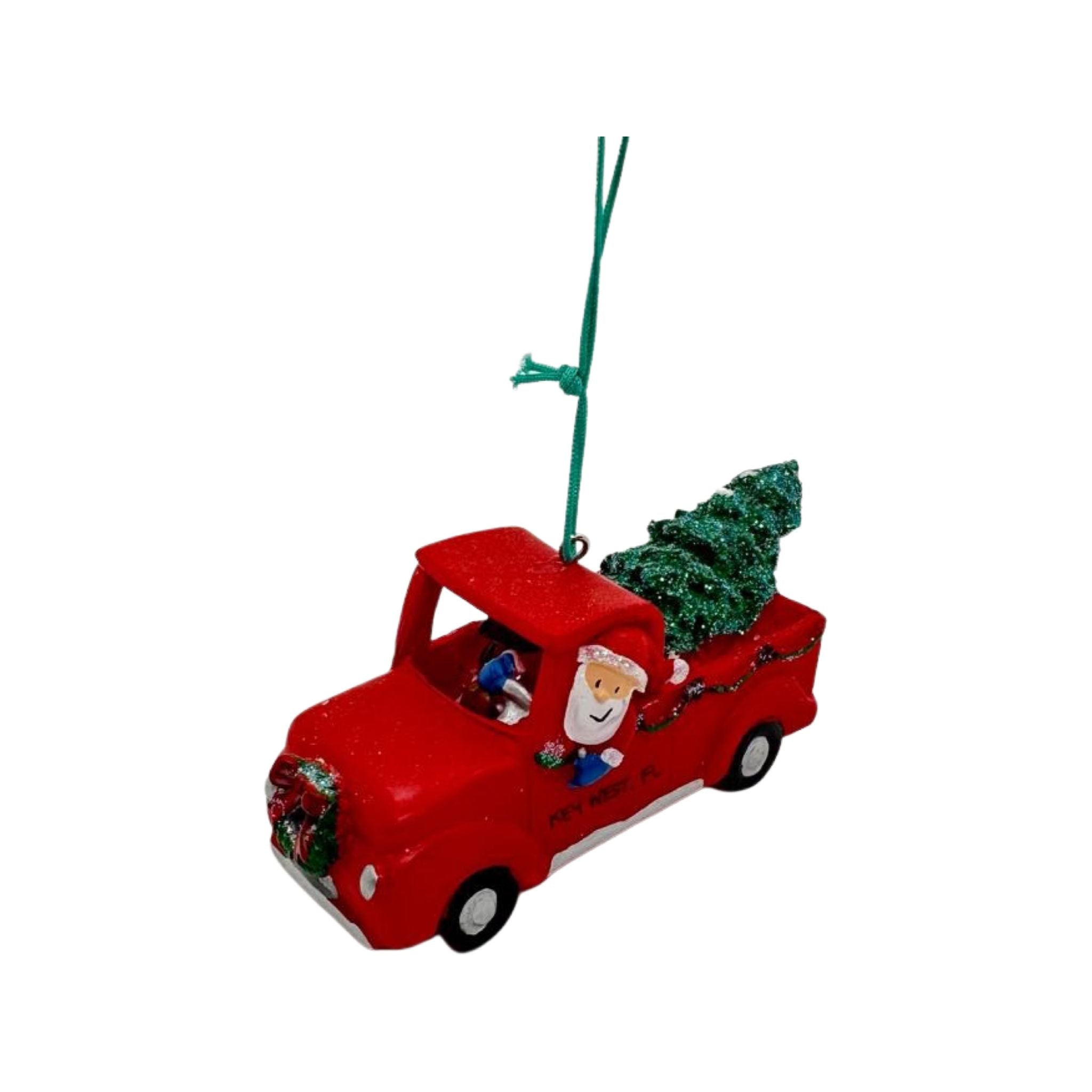 Cape Shore Santa in Red Key West PickUp Truck Resin Ornament