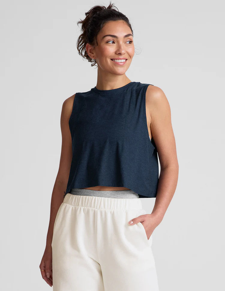 Beyond Yoga Featherweight Minimal Cropped Tank Nocturnal Navy