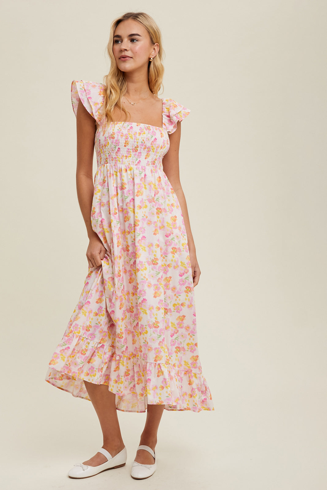 Shaddow and Fish Dixie Floral Ruffle Midi Dress
