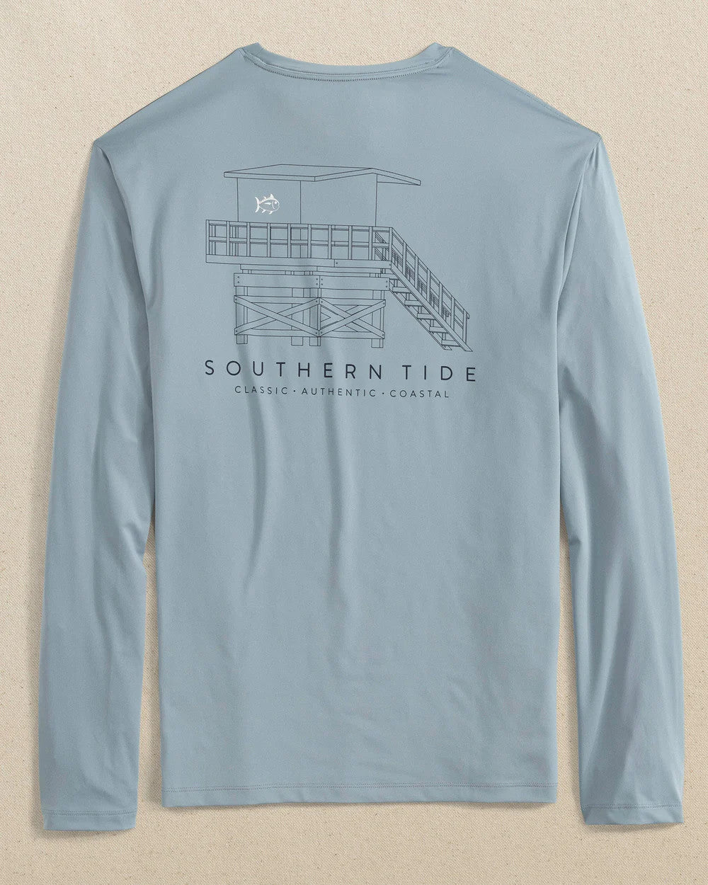 Southern Tide Lifeguard Tower LS Performance Tee Tsunami Grey