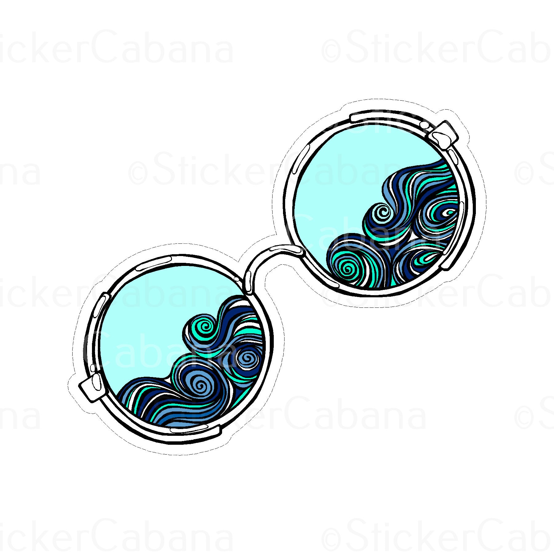 Sticker Cabana Glasses W/Wave Large Sticker