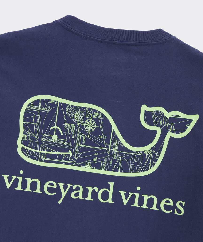 Vineyard Vines Boat Blueprint Whale Fill Tee SS Nautical Navy