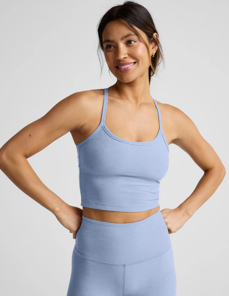 Beyond Yoga Spacedye Slim Racerback Cropped Tank Pastel Periwinkle Heather
