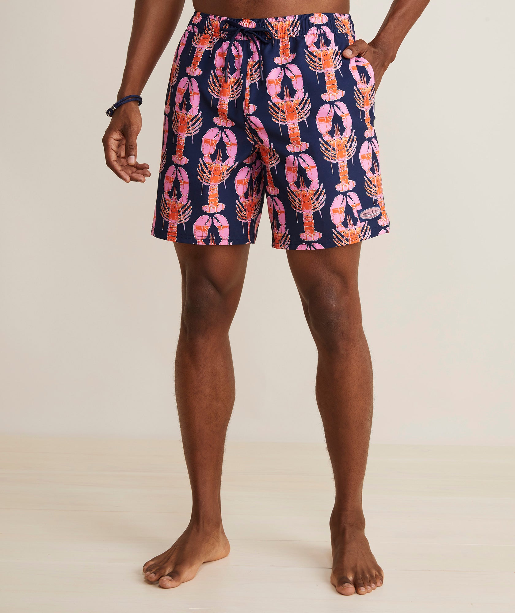 Vineyard Vines Printed Piped Chappy Trunks Swimwear Indigo Lobsters Stone