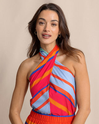 Southern Tide Fallon Callypso Cay Stripe Halter Top Calypso Berry