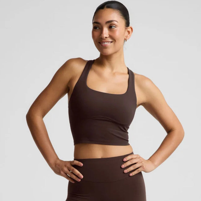 Beyond Yoga  Glowzone Medium Impact Cropped Tank Cocoa Plum