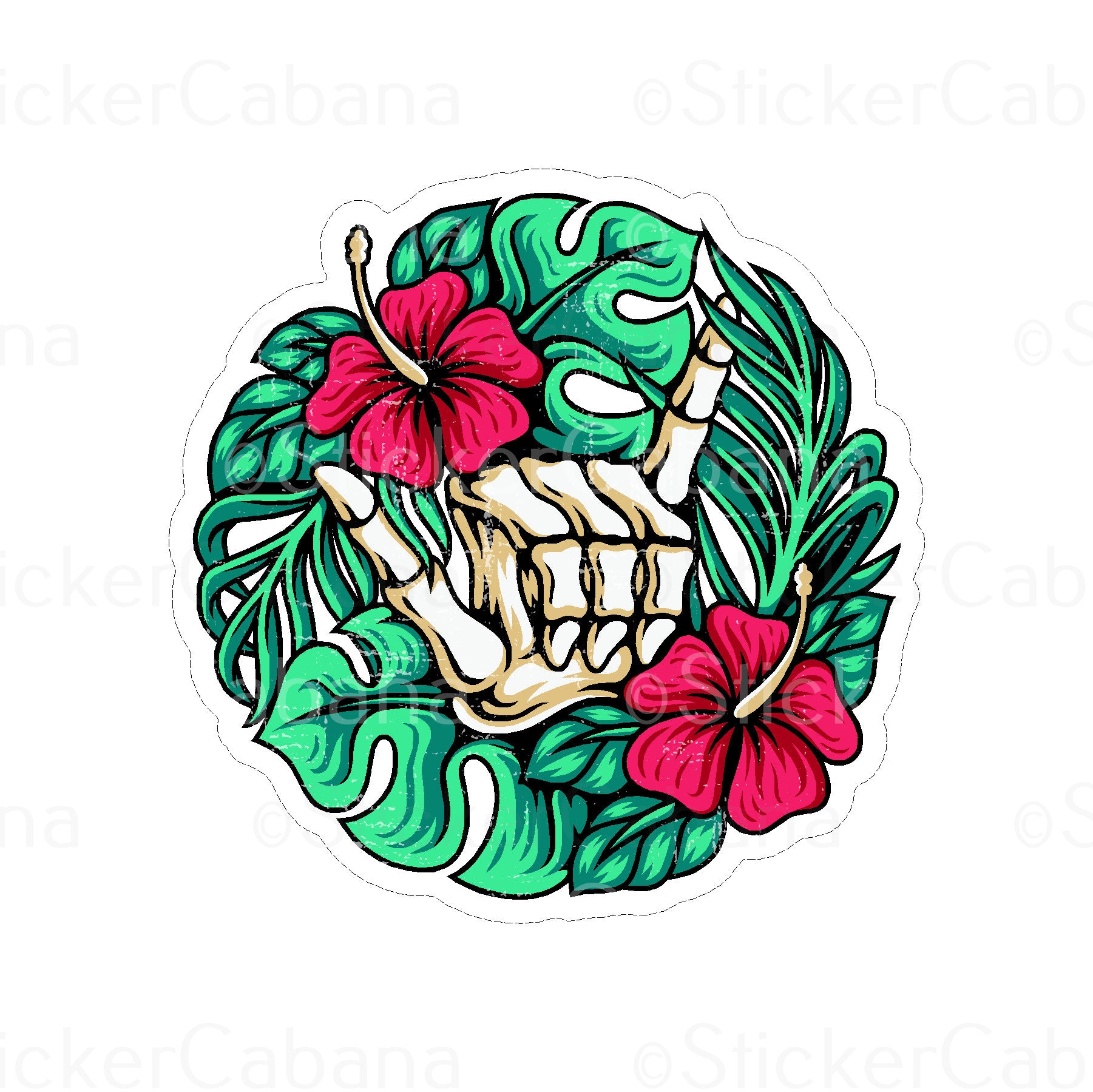 Sticker Cabana Pink Flowers W/Skull Rock Large Sticker