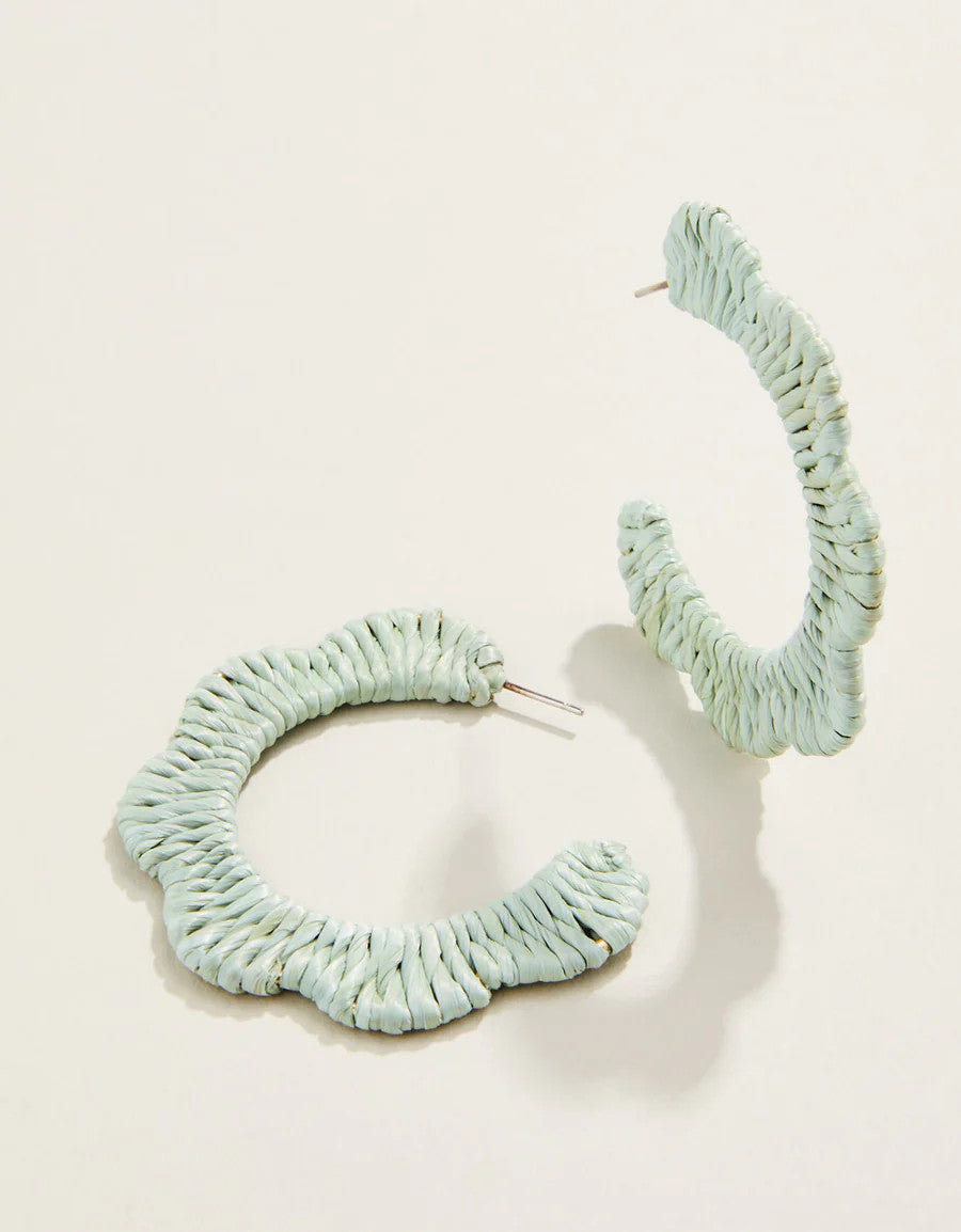 Spartina Scalloped Straw Hoop Earrings Soft Blue