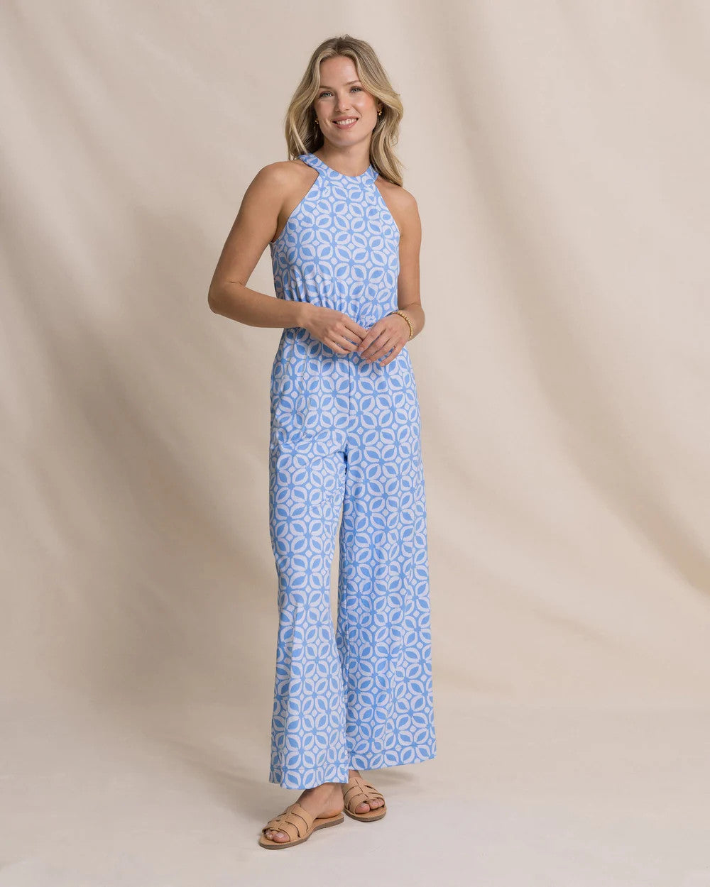 Southern Tide Karrigan Printed Performance Jumpsuit Ocean Channel