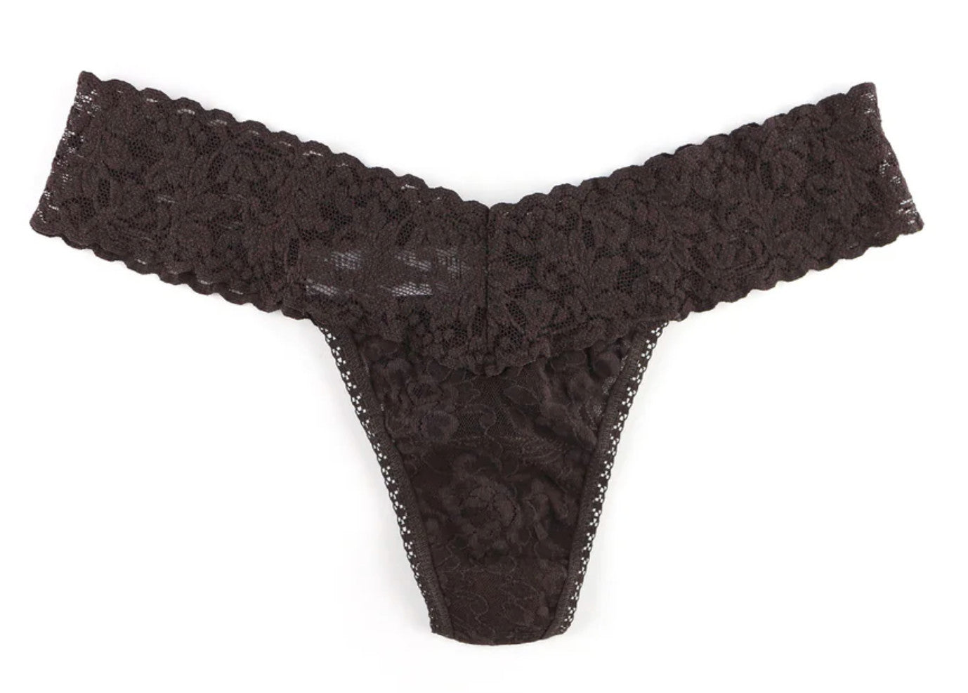 Hanky Panky Rolled Signature Original Lace Rolled Thong Solid Chocolate Noir O/S