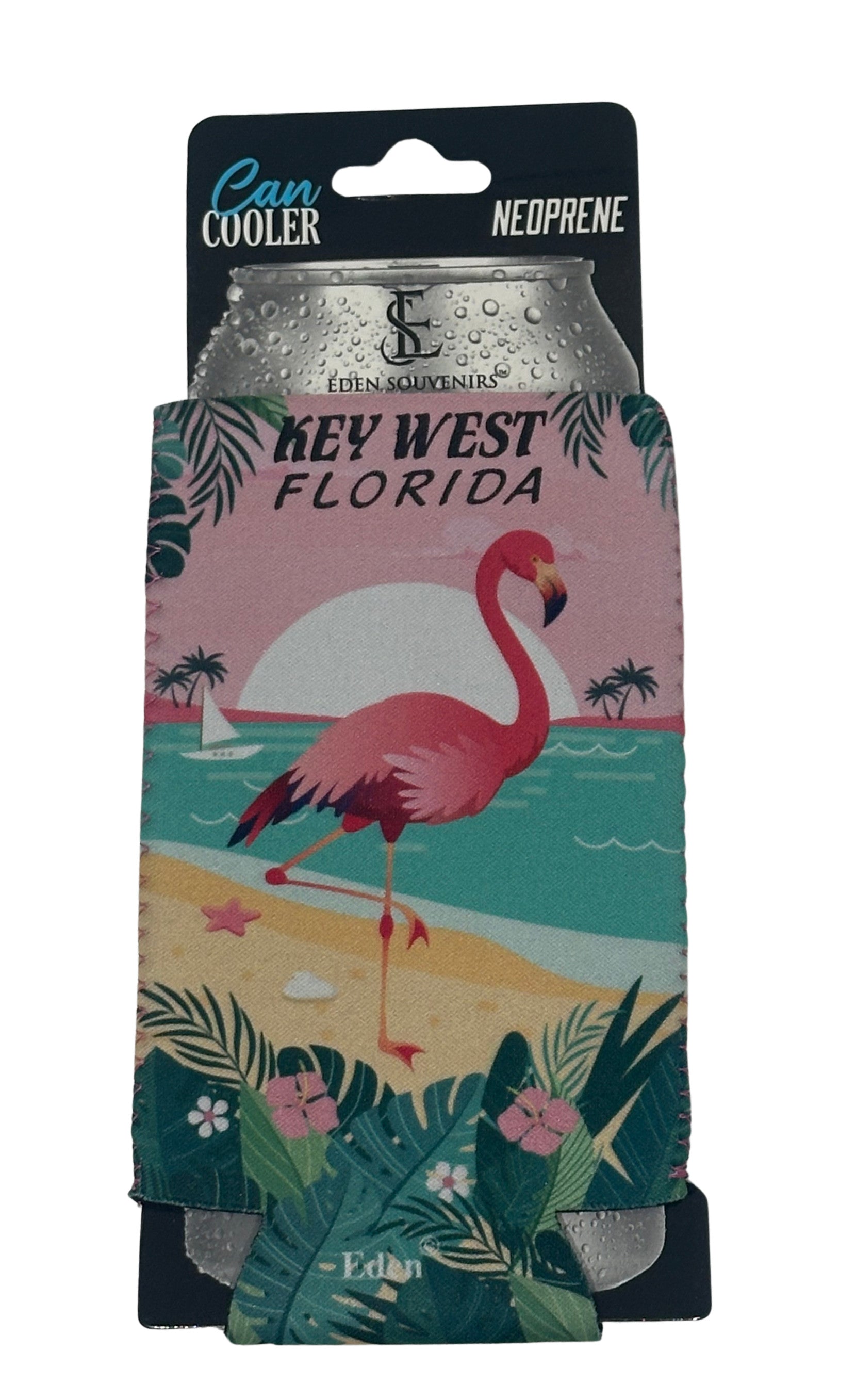 Key West Flamingo Print Can Cooler
