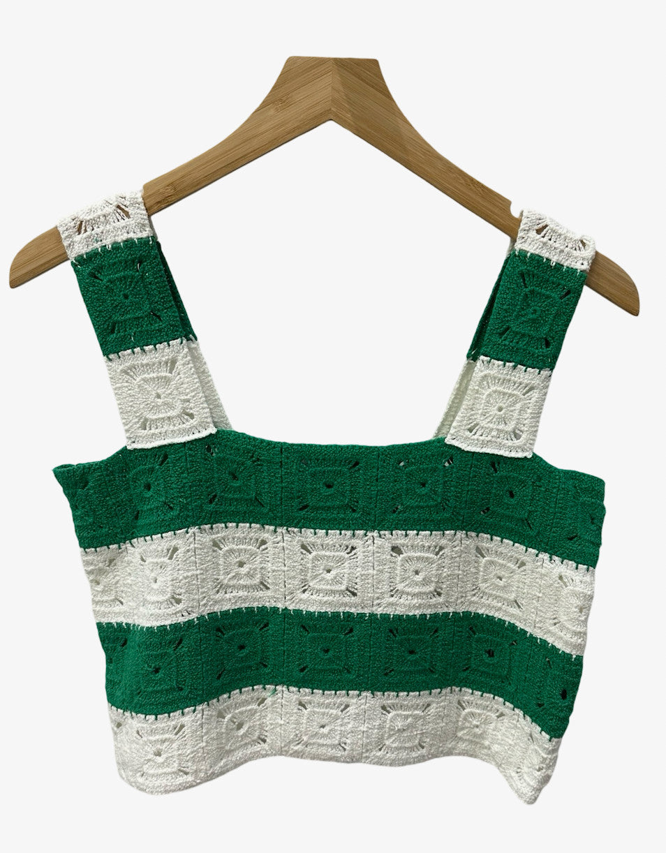 Shaddow and Fish Amanda Colorblock Crochet Crop Top Green/White