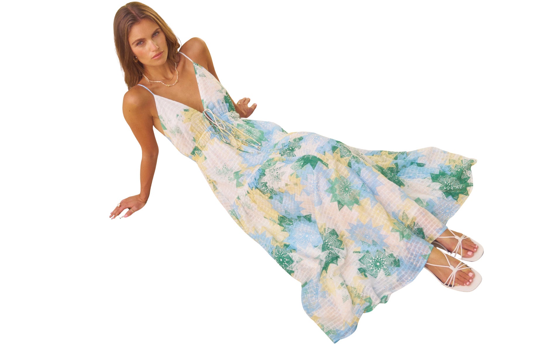 Elan Myra Abstract Print Maxi Dress Mint Crochette