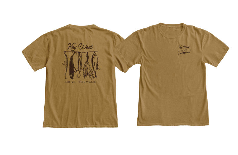 Shaddow and Fish Line Of Hooks Key West Tee SS Cider