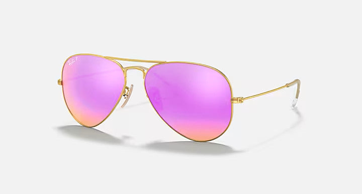 Ray Ban Aviator Large Metal Matte  Arista Frame w/ Brown Mirror Fuscia Lens Sunglasses Polarized