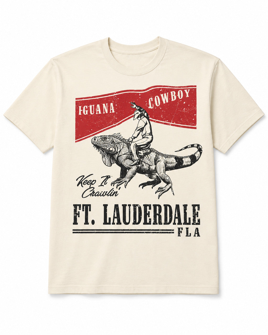 Shaddow and Fish Stick Together Iguana Cowboy Tee SS Ivory