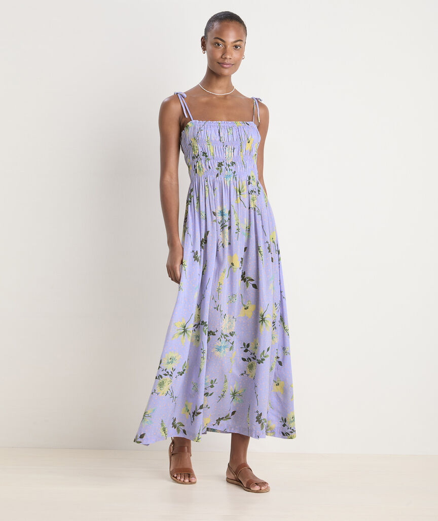 Vineyard Vines Shirred Cover Up Dress Floral Periwinkle