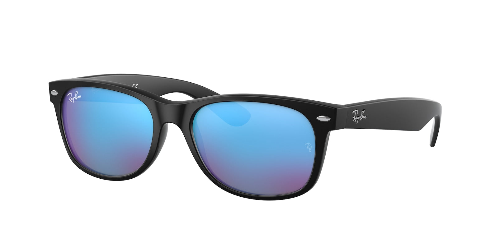 Ray Ban New Wayfarer Rubber Black Frame w/ Grey Mirror Blue Lens Sunglasses