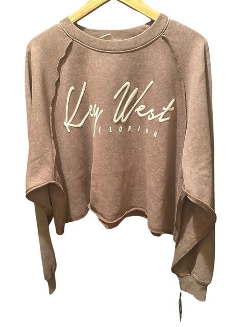 Pacific & Co Key West Mineral Washed Cropped Crew Neck Sweater Cappuccino