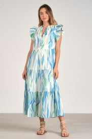 Elan Iris Ruffle Sleeve Maxi Dress