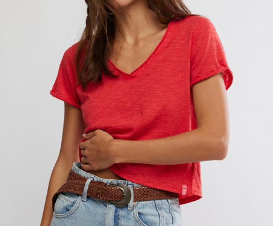 Free People We The Free Take 2 Tee Racing Red Combo